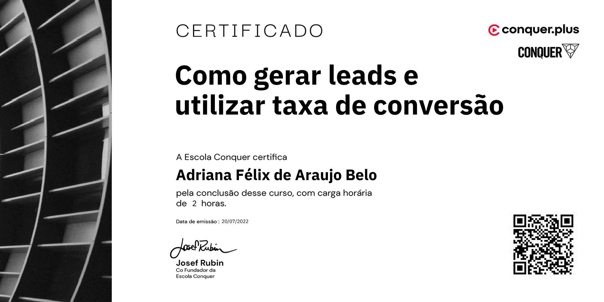 Certificado de Como gerar leads e utilizar taxa de conversão